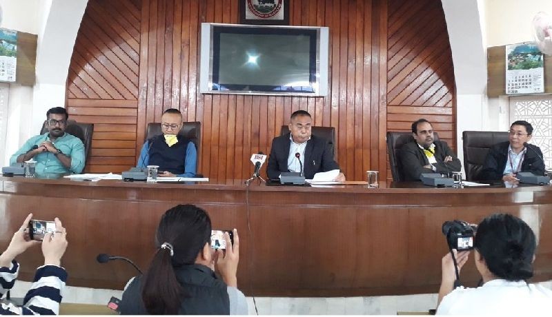 Nagaland Spokespersons for COVID-19 Mmhonlumo Kikon and Neiba Kronu addressing media persons on June 7. (DIPR Photo)